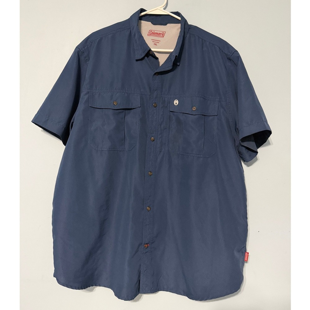 Coleman Mens XXL Blue Short Sleeve Button Down Outdoor Hiking Fishing Shirt 2203